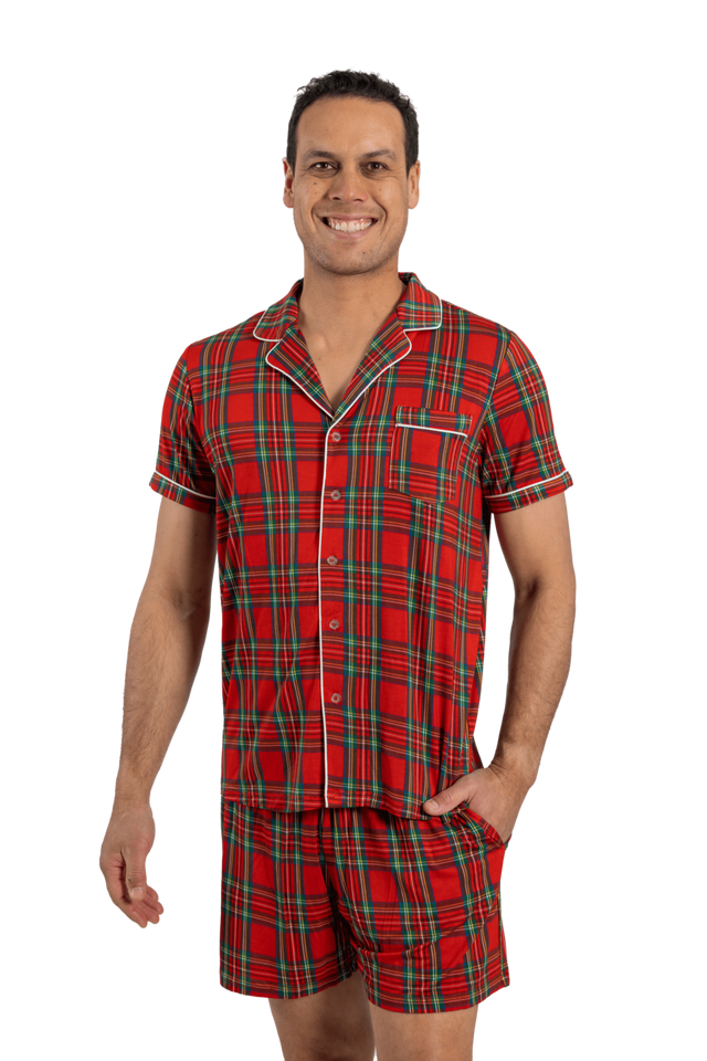 Men's Luxe Bamboo Red Tartan Christmas Pyjamas